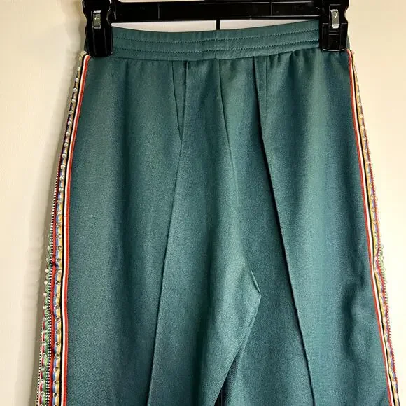 AREA Emerald Green Pants Crystal Side Stripe Zip Pocket Straight Leg size XS - Picture 6 of 9